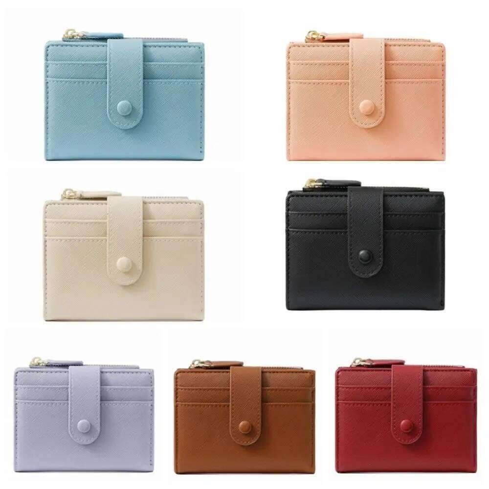 Portable PU Leather Short Multi-card Foldable Two Fold Wallet Zipper Large Capacity Card Holder Women Y260206