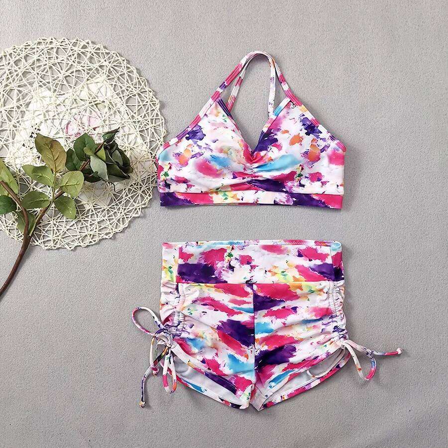 2025 Trendy Tie-Dye Bikini Set High Waisted Swimwear for Women Briefs & Sexy Rash Guard Summer Vintage Printed Bathing Suit New Z260206