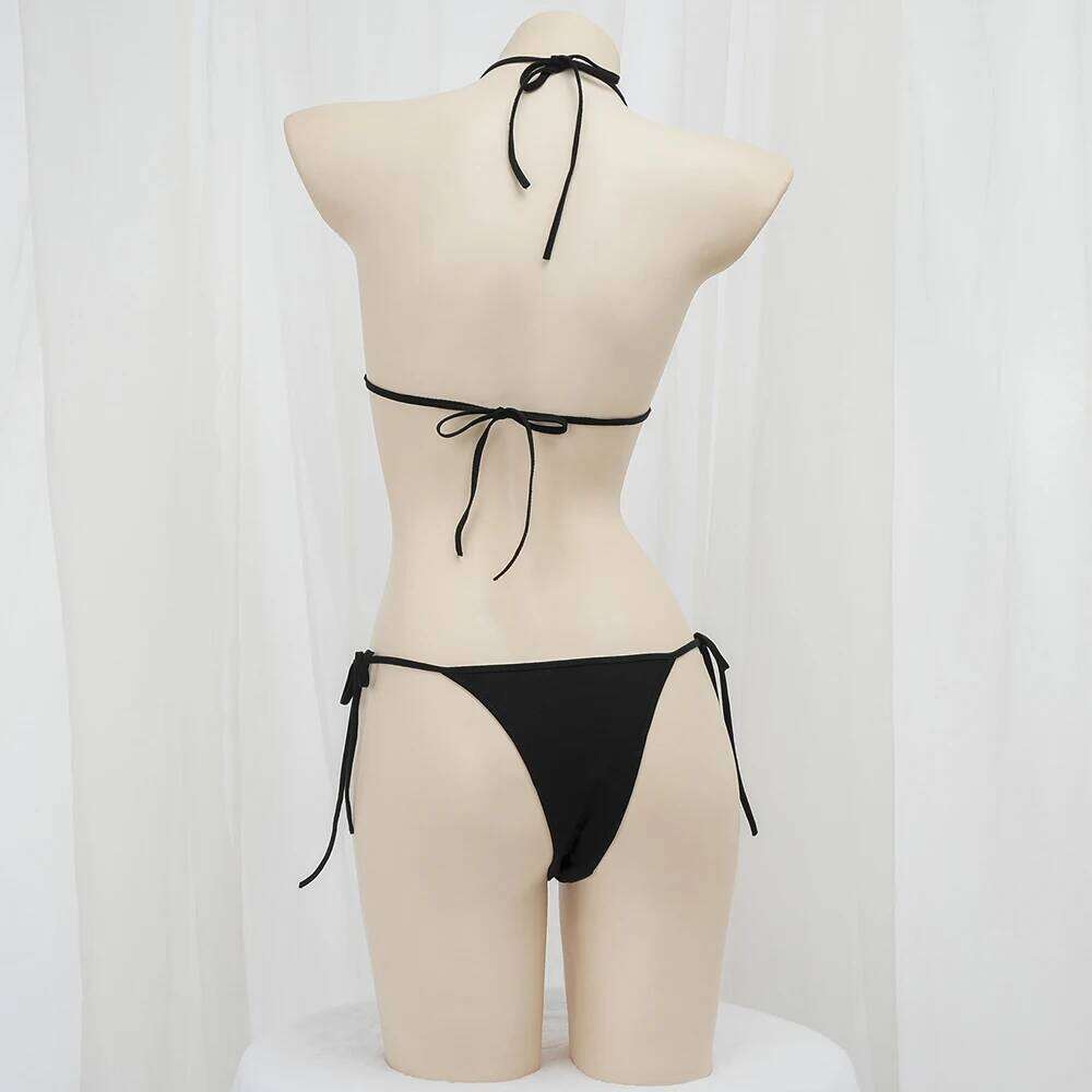 Sexy Bikini 2024 Women Cross Embroidery Split Bathing Suit Underwear Lingerie Goth Swimsuit Low Waist Bikinis Beach Swimwear Z260206