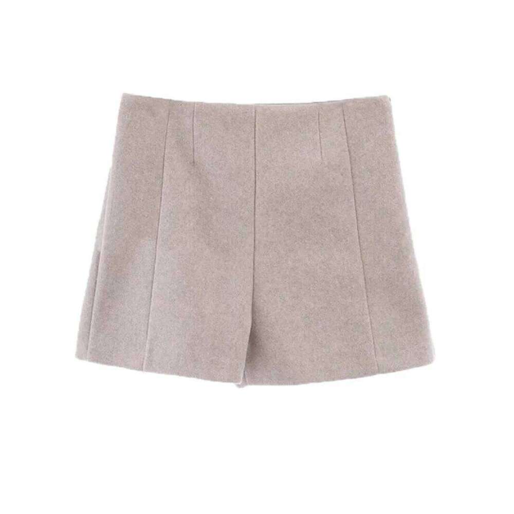 Woolen shorts women's autumn/winter 2024 new high waisted A-line small and loose casual wide leg pants XJ260206