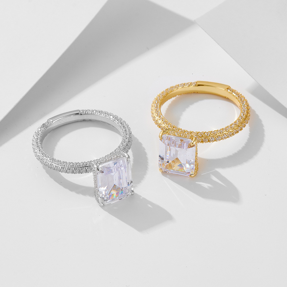 S925 Sterling Silver Full Diamond Hot Sale Geometric Square Zircon Combination Set Ring Jewelry