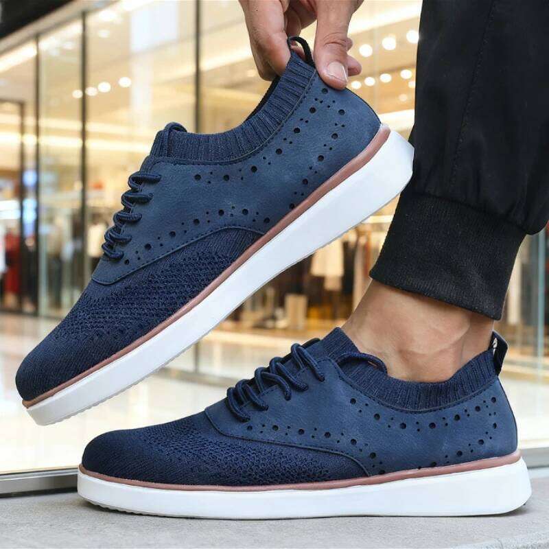 2025 New Men's Casual Shoes Breathable Knit Upper Perforated Detail Light Non-Slip Walking Sneakers Versatile Footwear for Male