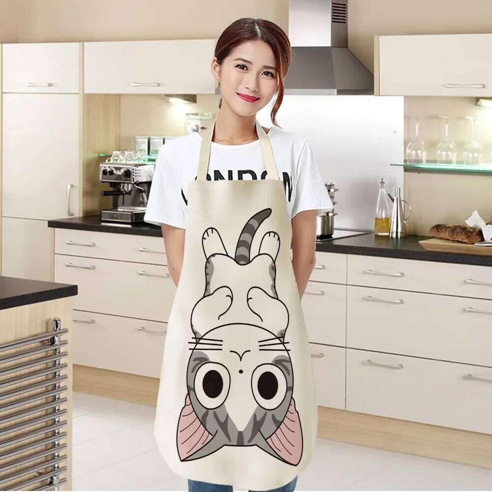 1 Pcs Kitchen Apron Animals Cute Cartoon Cat Sleeveless Cotton Linen Women Home Cleaning Tools Aprons for Woman S260205