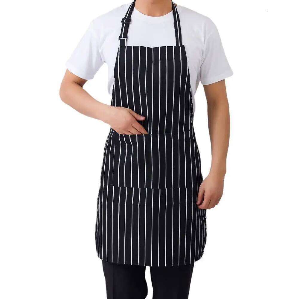 Kitchen Cooking Chef Halterneck With 2 Pockets Catering Sleeveless Aprons Men Woman BBQ Waiter Printing Apron S260205
