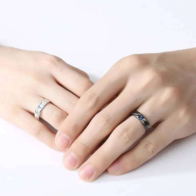 Creative Black White Couple Friendship Open Adjustable Rings Set Vintage Moon Stone Minimalist Engagement Wedding Ring W260206