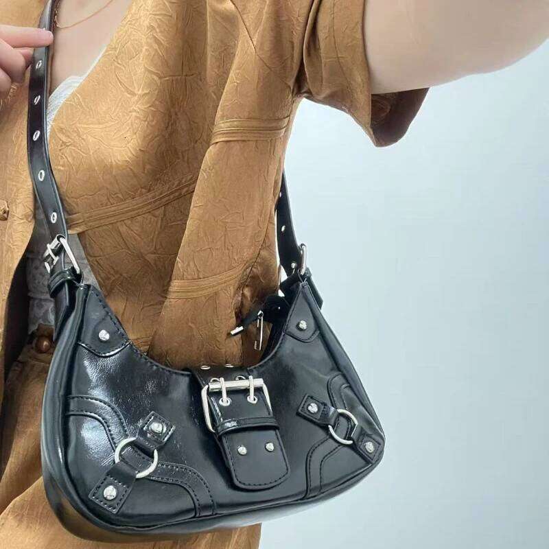 Fashion Rivet Design Saddle Shoulder Bags for Women Versatile Ladies Underarm Handbags Purse Casual Cool Hot Girls Crossbody Bag Y260205