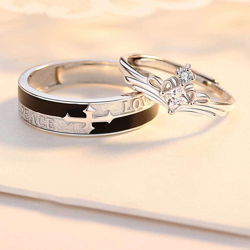 Cross Crown Letter Copper Plated Platinum Adjustable Wedding Couple Rings Overlap Opening Finger Jewelry Wholesale Drop Shipping W260206