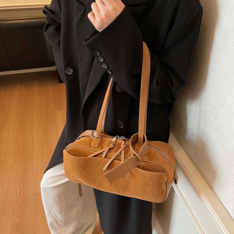 MOODS 2025 Autumn Latest Commute Shoulder Bags For Women PU Suede Pure Color Large Capacity Boston Bag Luxury Designer Handbags Y260205