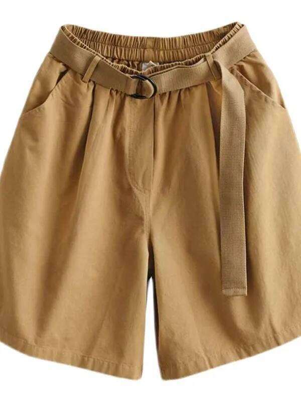 Casual Cotton ort Women's New Sle Thin Wide Leg Slimming Versatile Commuting Belted Five-Quarter Hot Pants XJ260206