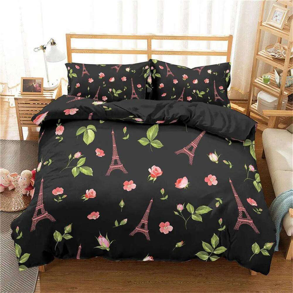 Eiffel Tower Bedding Queen Size Couple Valentine's Day Comforter Set For Women Romantic Paris Duvet Cover Room Decor XJ260206