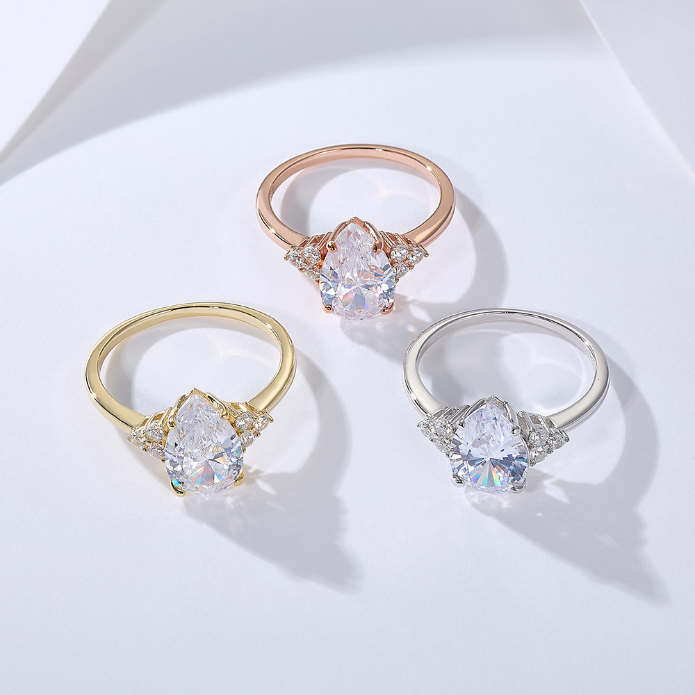 S925 Sterling Silver Pear-Shaped 5A Zircon Fashion Elegant High-Quality Women's Ring Jewelry