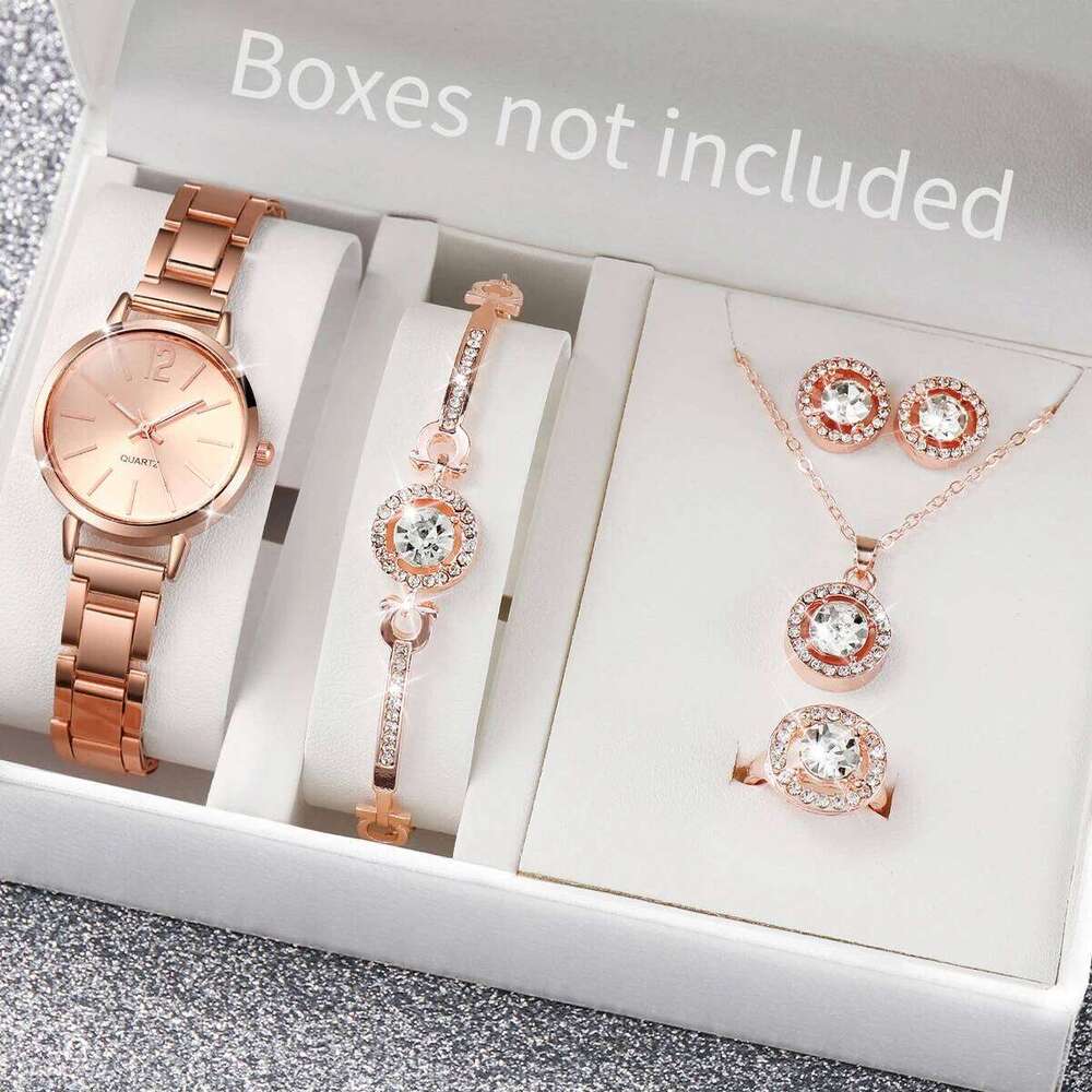 6PCS/Set Fashion Watches Luxury Analog Quartz Watch for Women Rhinestone Jewelry Set Reloj Mujer Girls ClockWithout Box Z260206