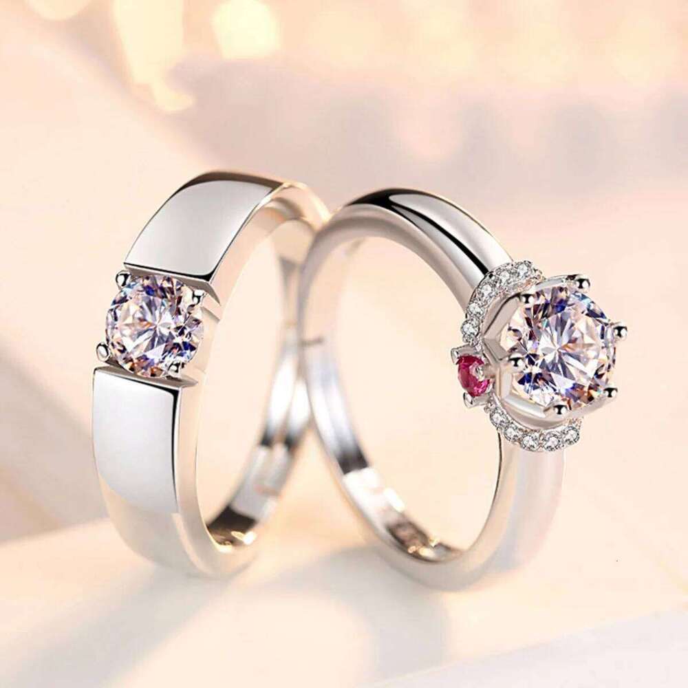 2Pcs/Set Classic Pink Zircon Geometric Square Couple Rings For Women Men Romantic Proposal Promise Wedding Paired Ring Jewelry W260206