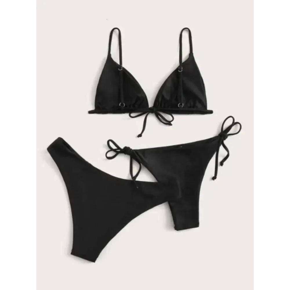Women's Brazilian Push Up Bikini Set 3 Piece Bandage Swimsuit Two-Tone Black Green Quick-Dry Summer Beachwear Bathing Suit 2025 Z260206