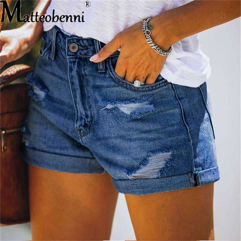 Women Fashion Ripped High Waisted Rolled Denim Vintage Hole Summer Casual Pocket Short Jeans Ladies Hotpants Shorts 2022 XJ260206