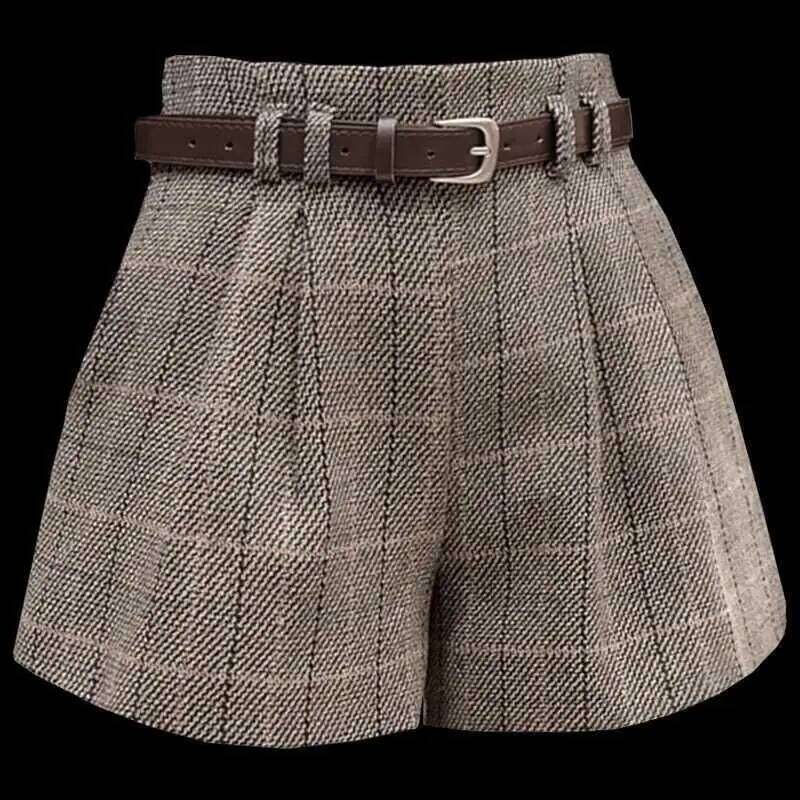 Stylish Wool High-Waist Shorts with Fashion Belt XJ260206