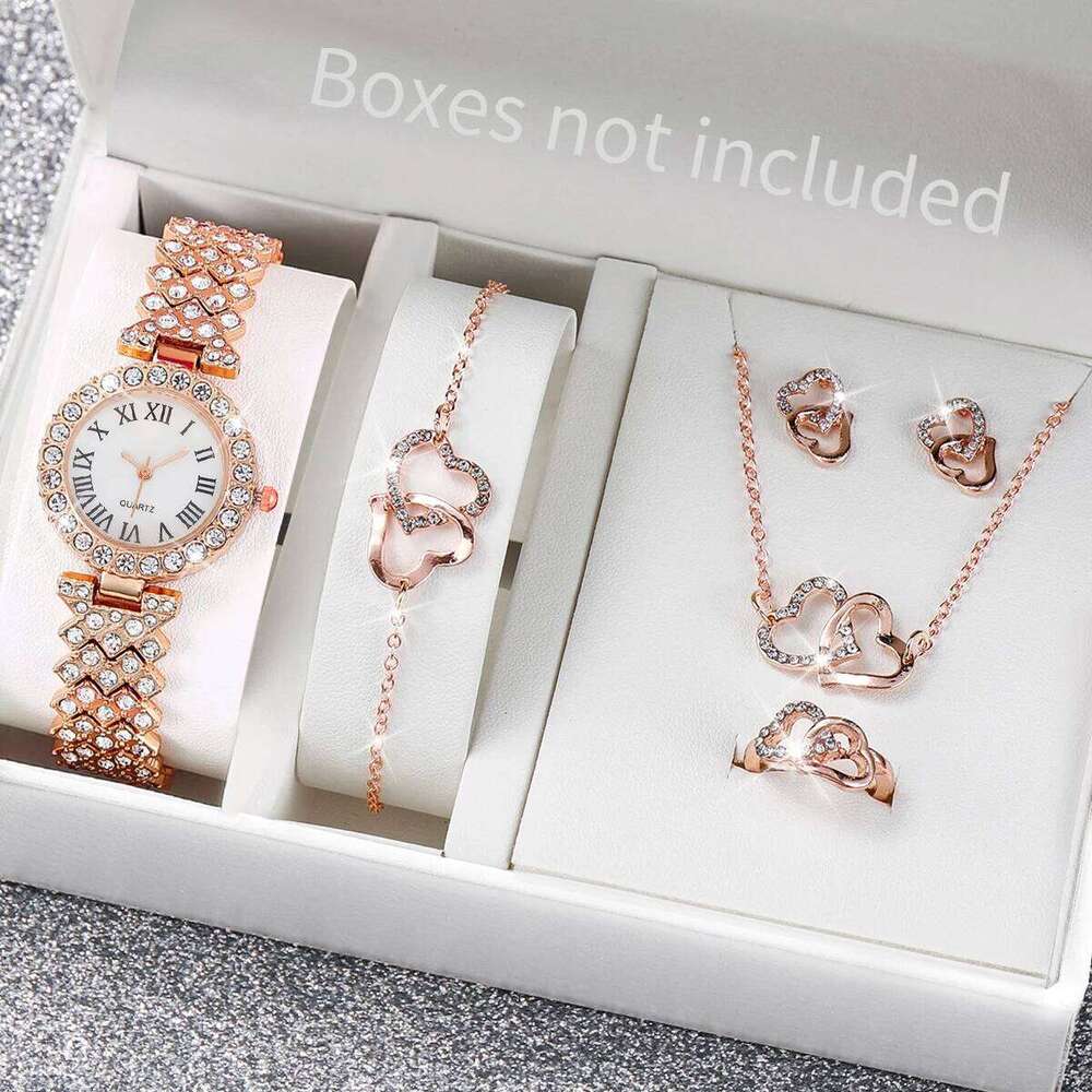 6PCS/Set Luxury Women Watches Fashion Rhinestone Roma Dial Bracelet Band Quartz Watch Jewelry Set Reloj MujerWithout Box Z260206