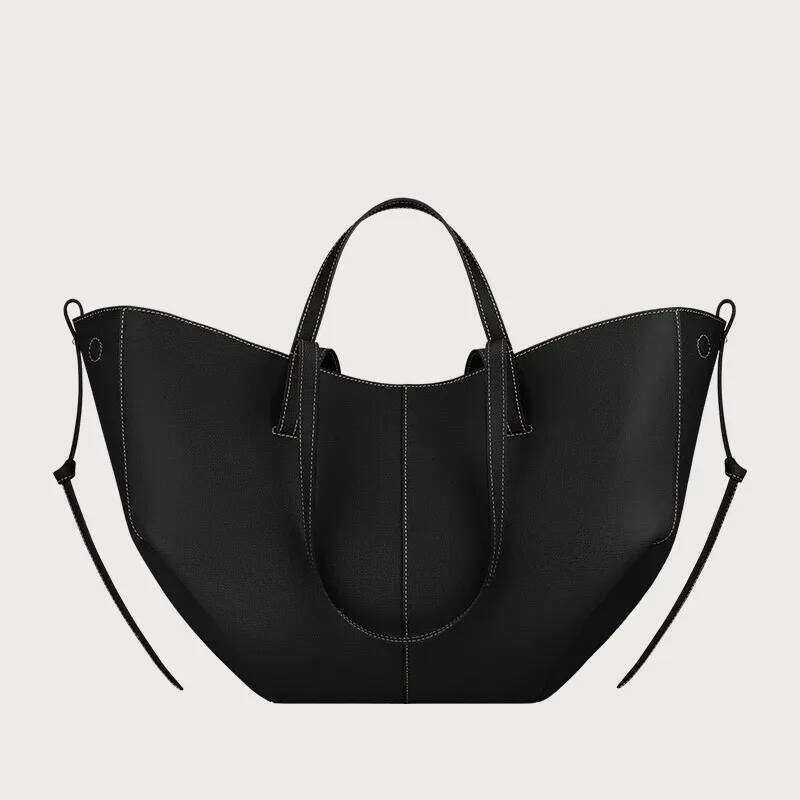 Women's large capacity leather hand-held wing pleated tote bag, casual and fashionable one shoulder underarm bag Y260205