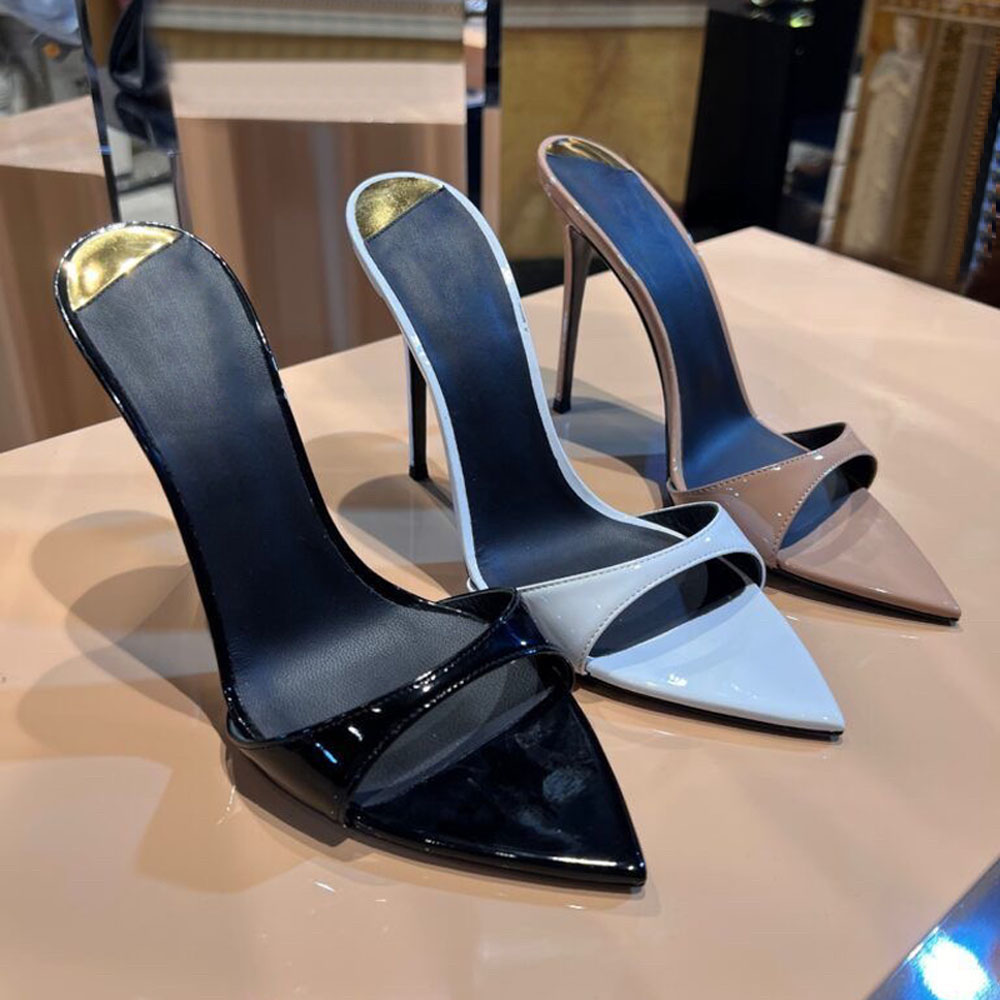 Designer sandals 9 cm slides mules sandals Minimalist Pointed open Toe leather sole women evening party shoes luxury designer Slippers 35-42