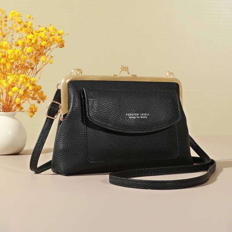 Women's Elegant PU Leather Clutch Wallet, Modern Kiss Lock & Zipper Design, Crossbody Bag With Adjustable Strap XJ260129