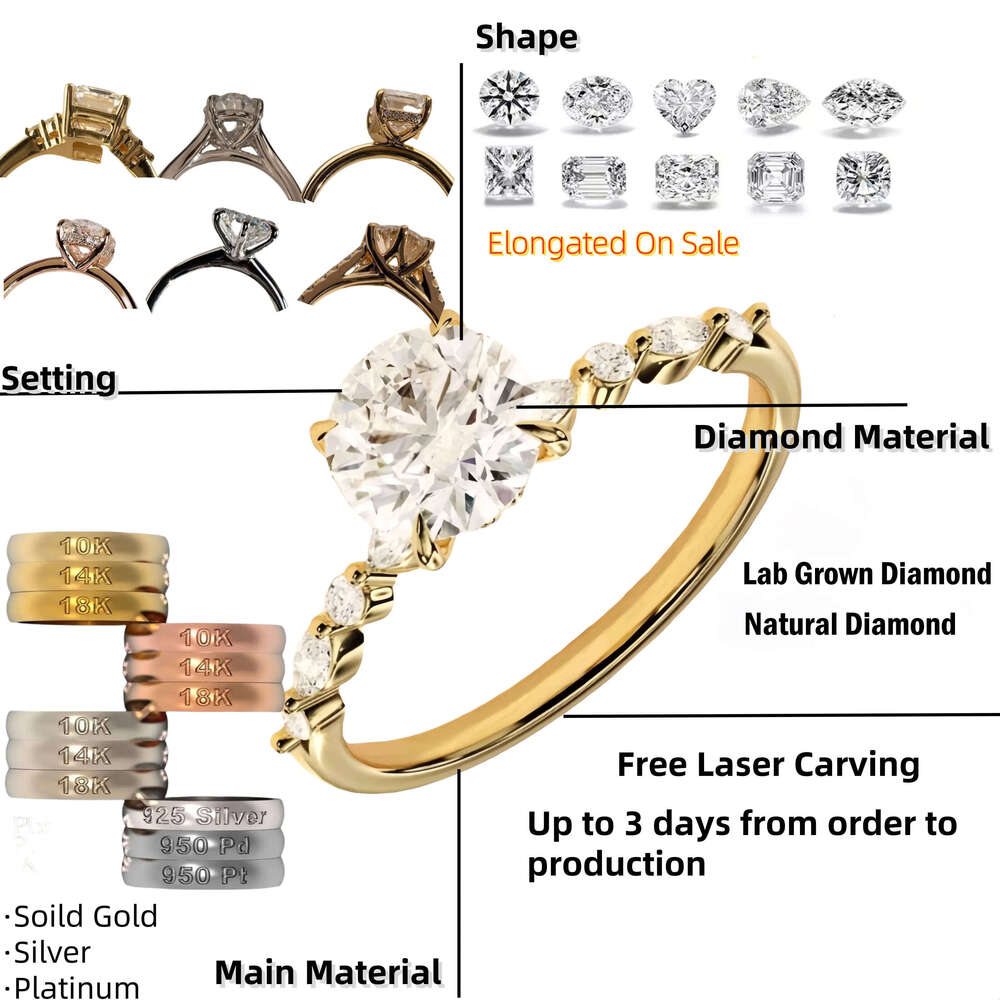 Wholesale GRA Vvs Moissanite 10K 14K 18K Solid Gold Custom Emerald Radiant Oval Cut Engagement 925 Silver Diamond Ring Women Men