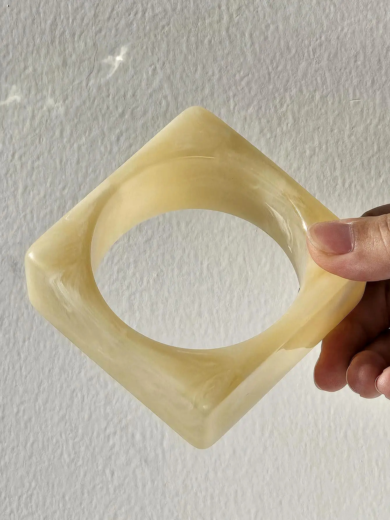 Chunky Exaggerated Irregular Square Round Yellow White Texture Silver Plated Resin Bracelet for Women Girls Autumn Daily Jewelry 260120