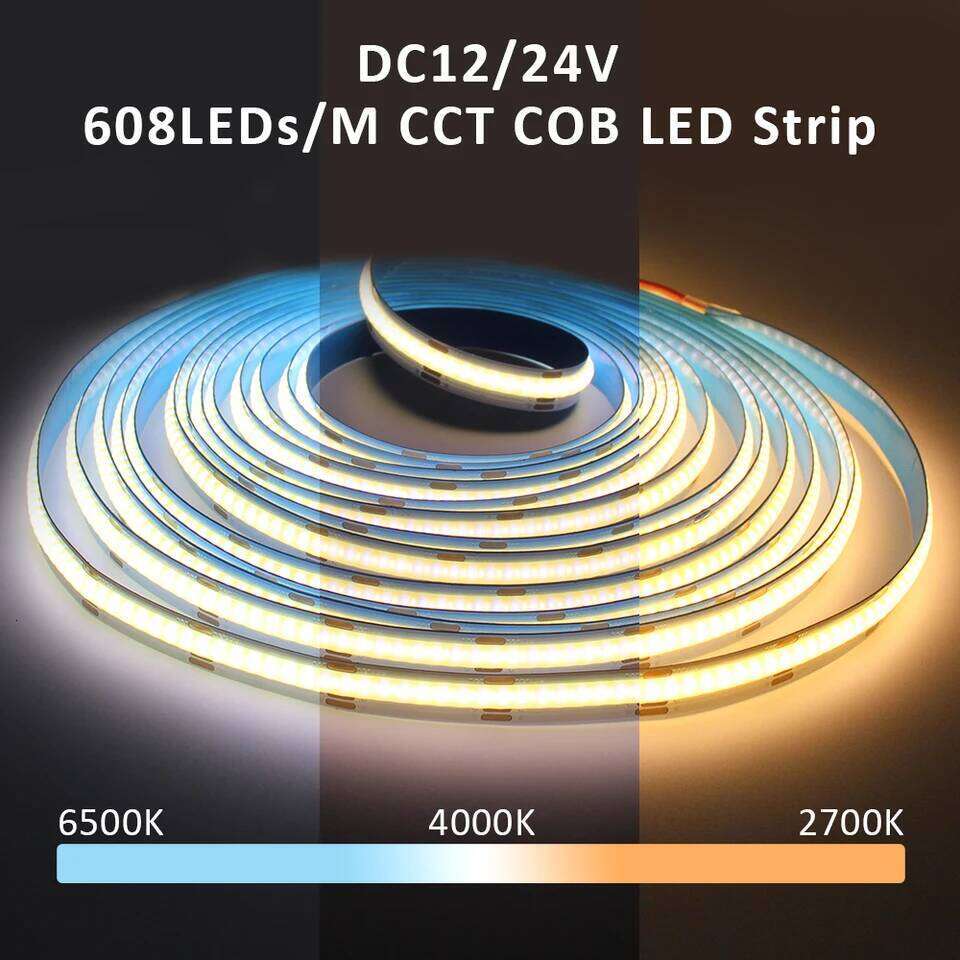 CCT COB Strip Lights High Density 608 LEDs/m Flexible Dimmable FOB Led Tape 2700K to 6500K Changeable LED Lighting DC12V 24V Z260206