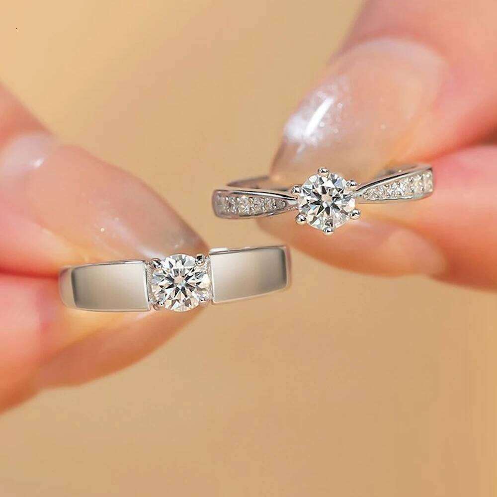 2025 Hot Sale Adjustable Copper Plated Platinum Crystal Couple Ring Set Overlap Opening Finger Jewelry Wholesale Drop Shipping W260206