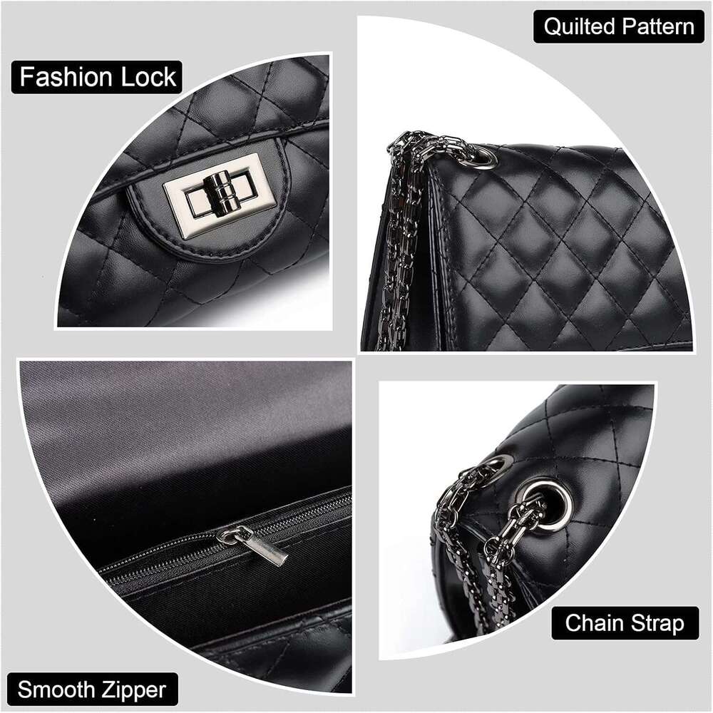 Quilted Crossbody Purse For Women Trendy Ladies Shoulder Bag With Chain Purses