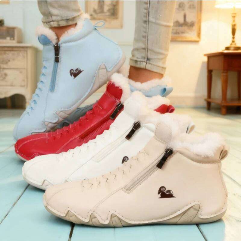 Casual Side Zipper Short Boots Versatile Flats Bottom Fashion Pu Leather Women's Loafers Winter Keep Warm Shoes