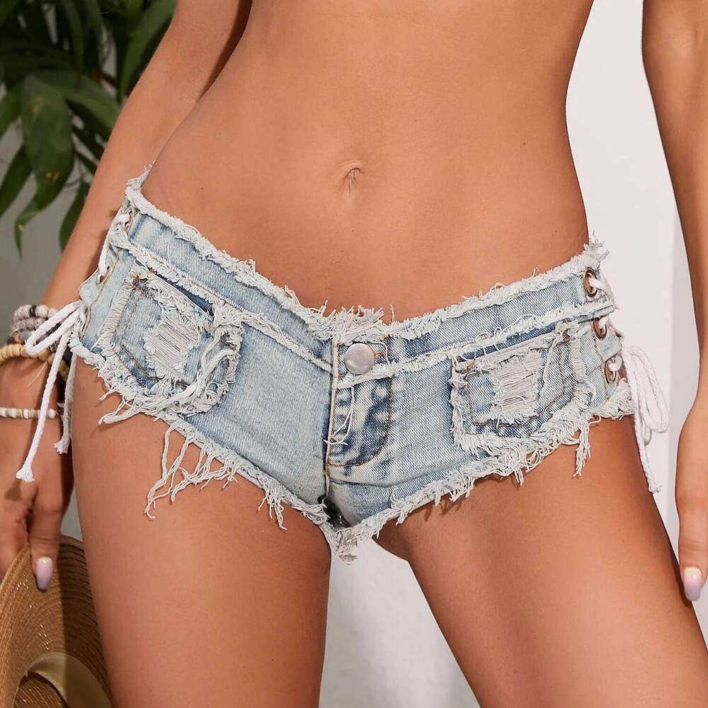 New Women's Low-rise Sexy Strap Lace-up Jean Denim Y2k Booty Shorts Hot Pants C260206