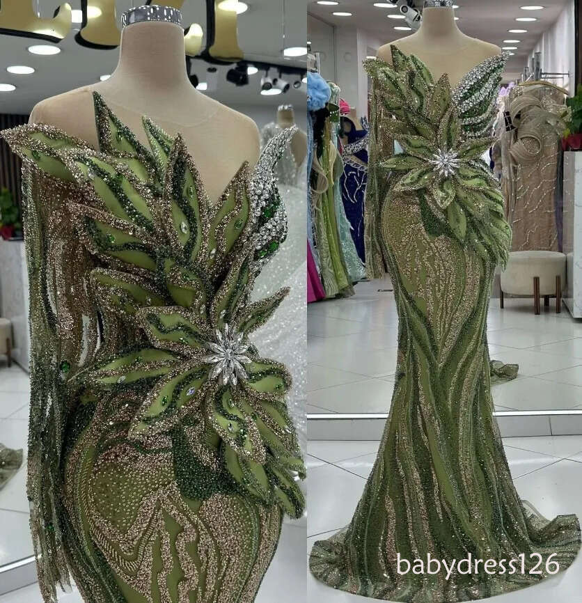 2026 Plus Size Olive Green Prom Dresses Special Occasions Florals Rhinestones Sequined Evening Party Birthday Gowns Dress For Women Vestidos de novia