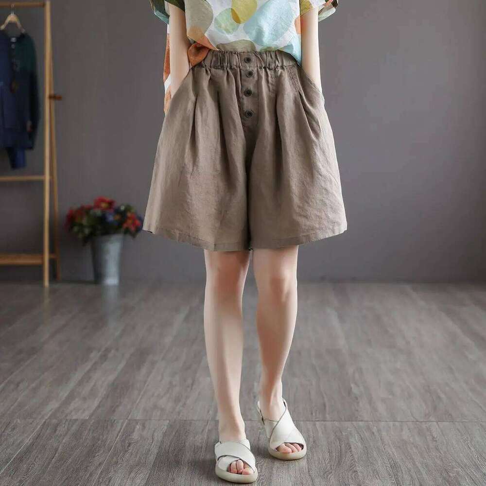 Women 2025 Summer Retro Cotton Linen Thin Female Solid Color Casual Short Ladies Loose Wide Leg Pants Shorts G132 XJ260206