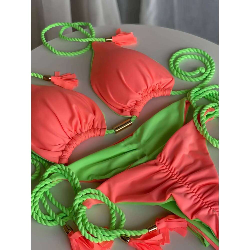 2025 New Sexy Beach Women's Swimsuit Braiding rope Bikinis Set Two-piece Triangle Swimwear Bathing Suit Brazilian Biquinis Z260206