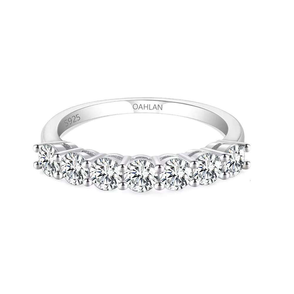 OAHLAN Romantic Fine Jewelry 0.7Ct Round Cut Vvs1 925 Sterling Silver Eternity Moissanite Ring Promise Wedding Band For Women
