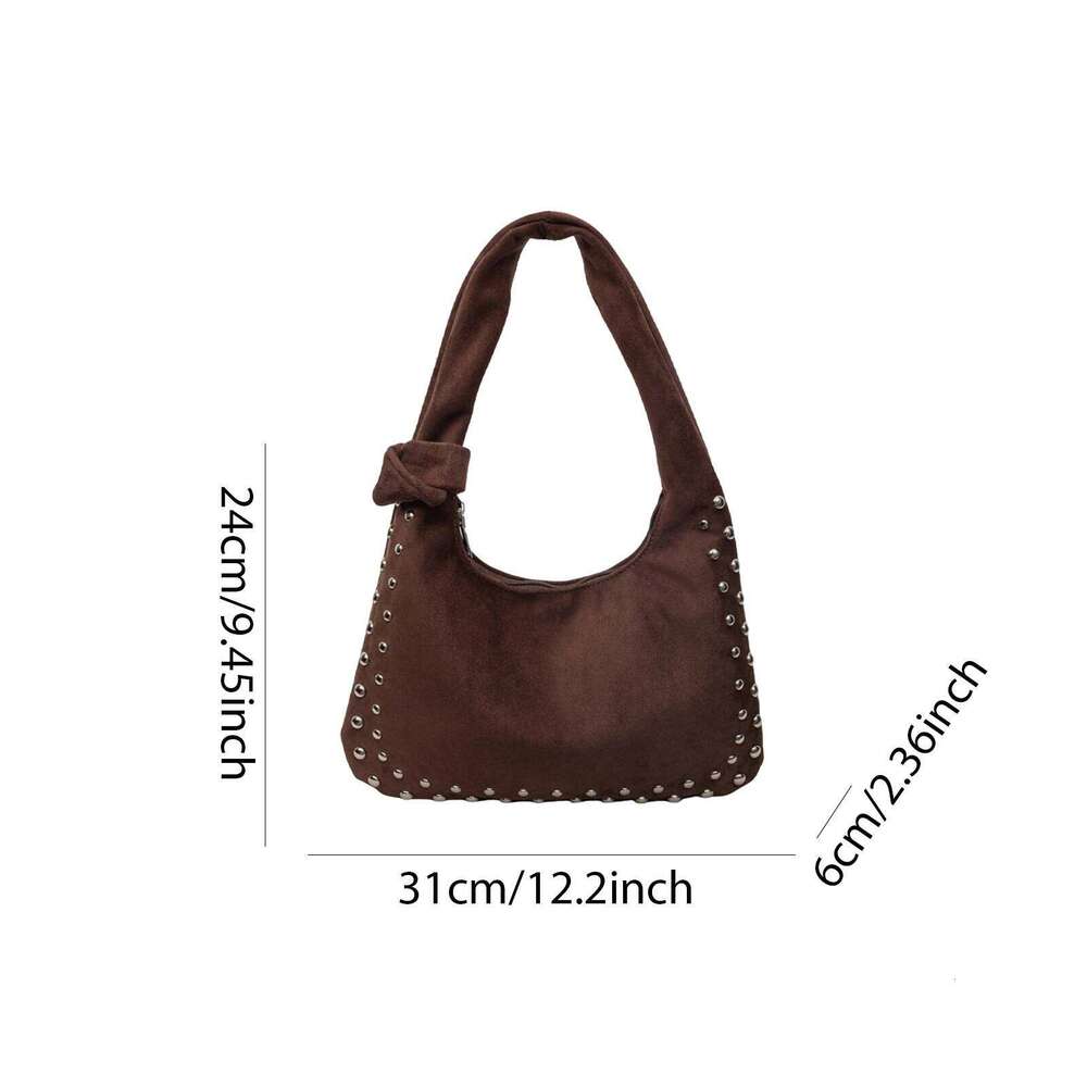 Retro Faux Suede Rivet Bags Large Studded Slouchy Shoulder Purse Fall Accessories 2000s Streetwear Y260205