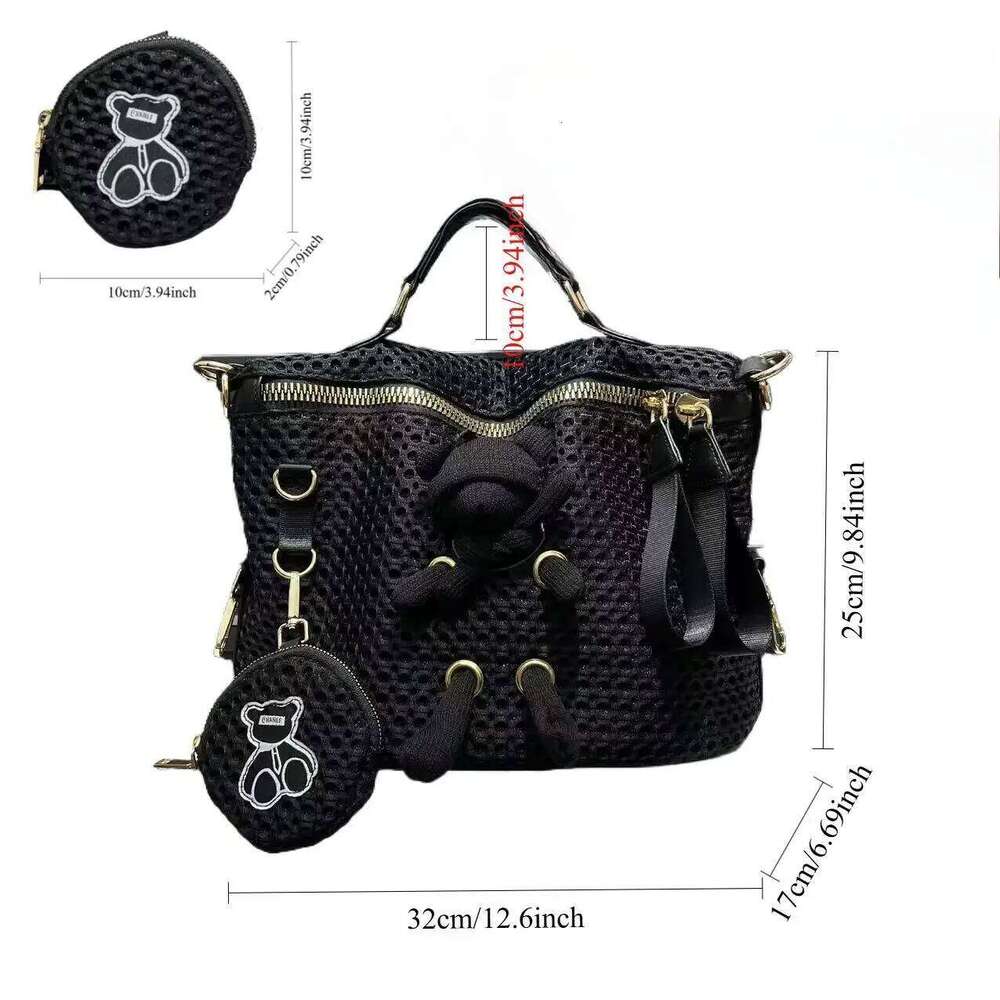 Ladies' fashionable retro stitched mesh handbag, cute and casual multi pocket shoulder bag Y260205