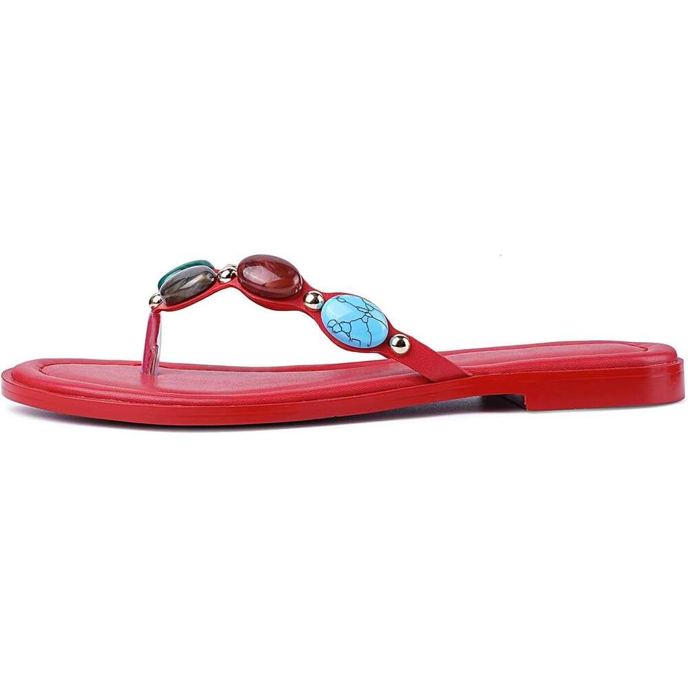 Jewelled Thong Sandal For Women Open Round Toe Flip Flops Comfy Slip On Flats Sandals Casual Summer Beach Slippers