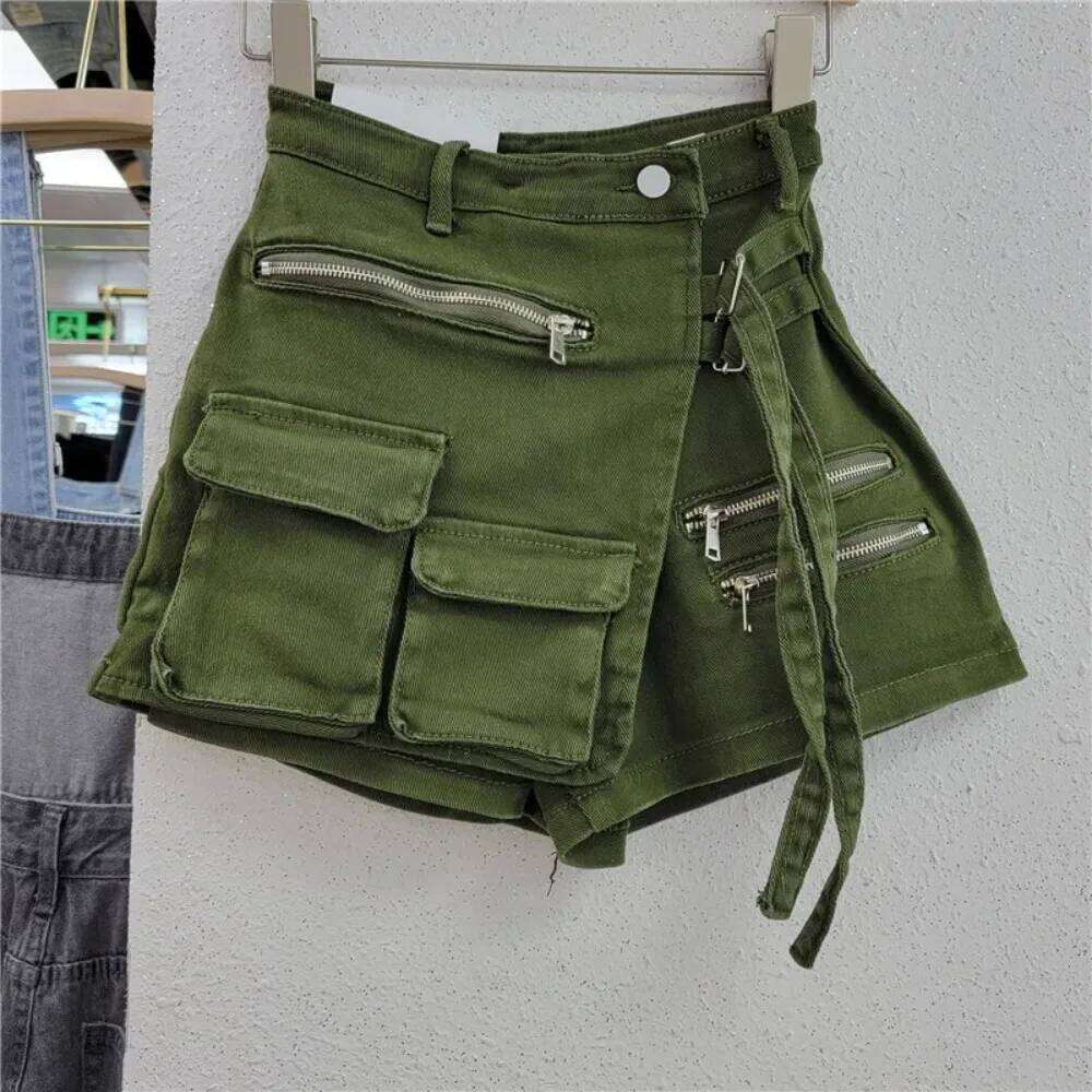 Culottes Women Jeans Short Pants Streetwear Washed Distressed Mid Waist Skinny Pockets Skorts Female 2025 Summer Shorts Skirts XJ260206