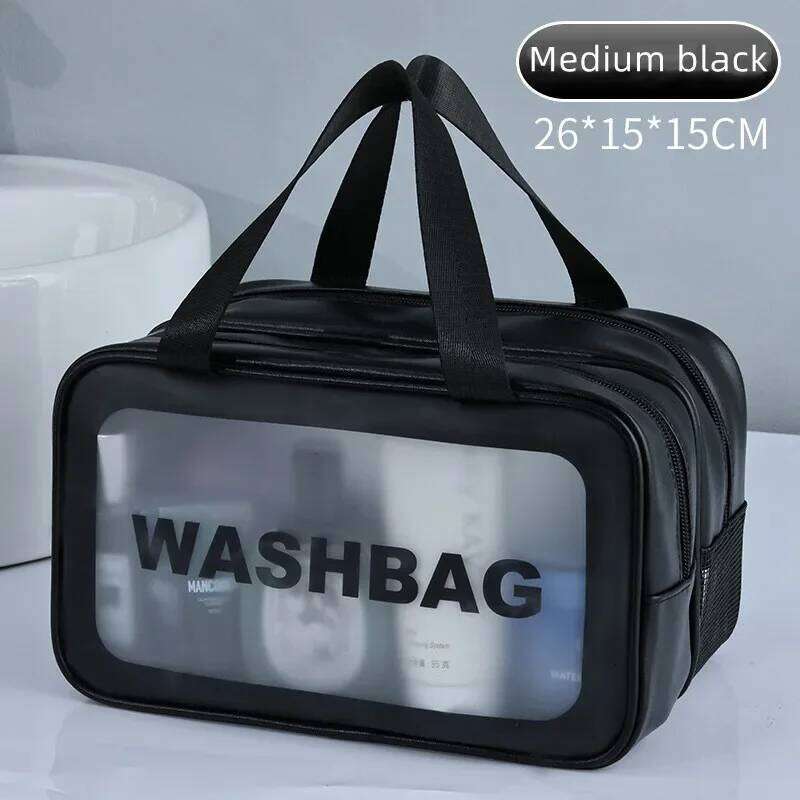 Dry-wet separation double transparent PU makeup portable washing cosmetic storage bag travel fitness swimming essentials Y260206