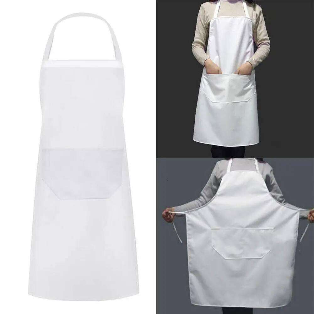 2022 New Fashion Unisex Work White Cleaning Apron Easy Use Kitchen Aprons Chef Baking Clothes With Pockets S260205