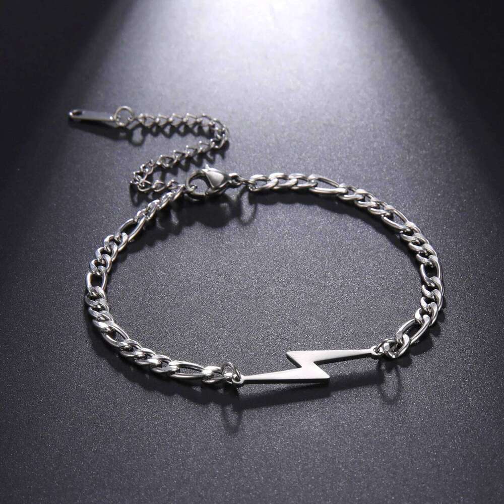 My Shape Fashion Lightning Charm Bracelets For Men Women Stainless Steel Bracelet Bangle Figaro Chain Male Wristband Jewelry 26H0206