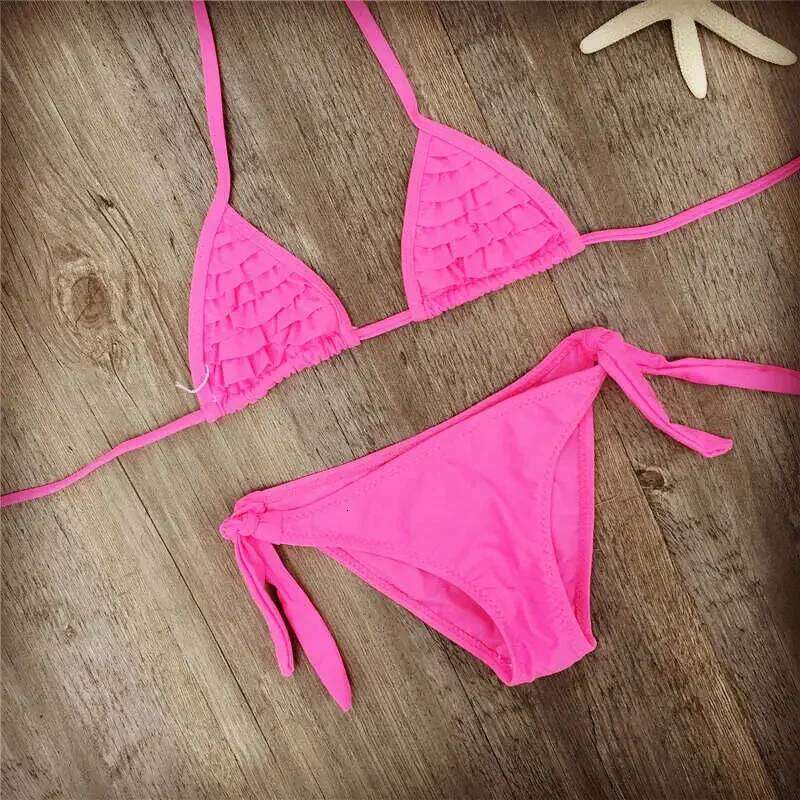 Children Swimwear Baby Cute Girls Split Two Pieces Swimsuit Bathing Suit Beachwear Kids Falbala Bikini 4 Colors XJ260206