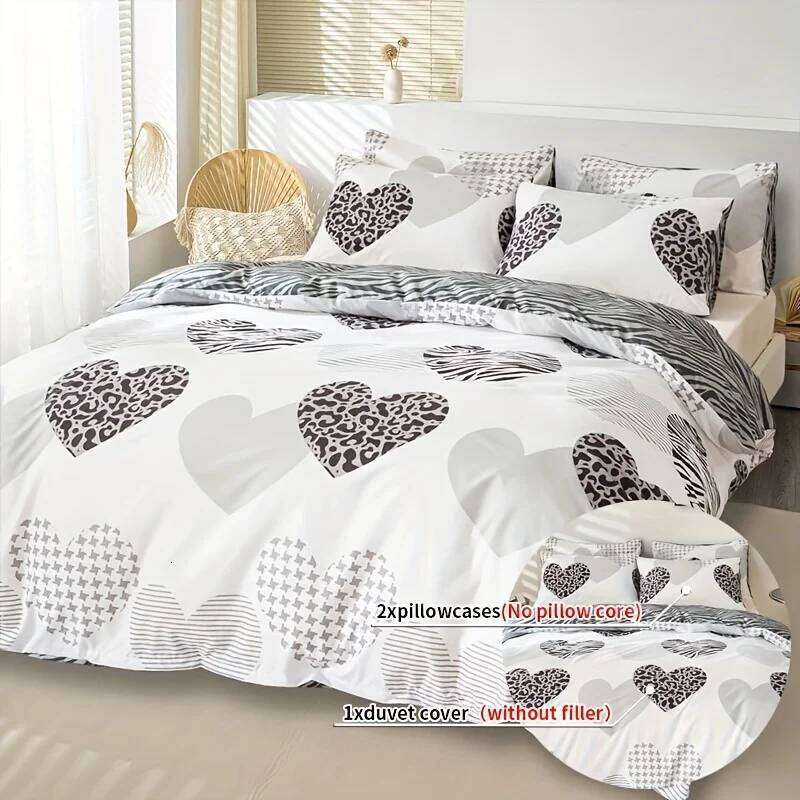 3pcs Multicolor Printed Set Soft Comfortable Bedding for Bedroom Guest Room - Includes 1 Duvet Cover and 2 XJ260206