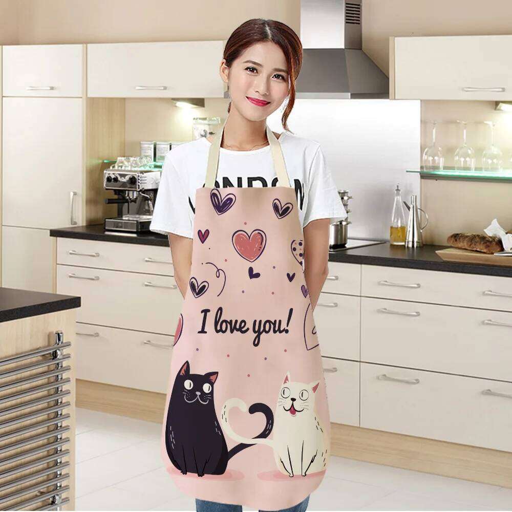 Cartoon cat aprons woman dress baking accessories cute for men kids apron kitchen linen S260205