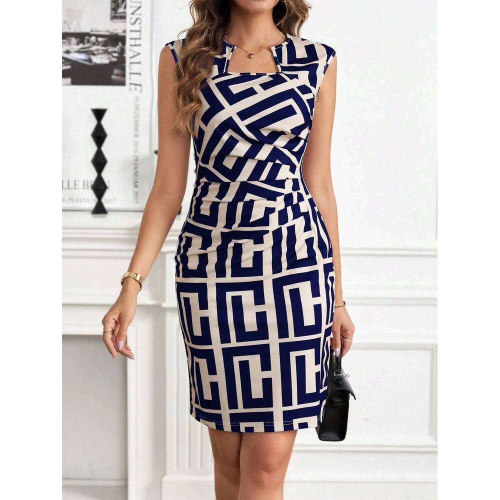 25/5000 A Geometric Knitted, Slimming, Elastic Sleeveless Dress For Women, Exuding High-End, Sexy Elegant Charm, And A Bo