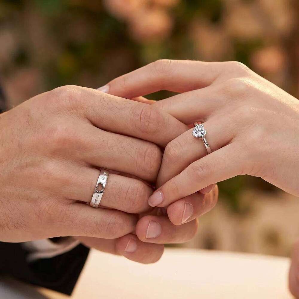 2Pcs Zircon Heart Matching Couple For Women Men Endless Love Forever Wedding Finger Ring Lover Valentine's Day Jewelry Gift W260206