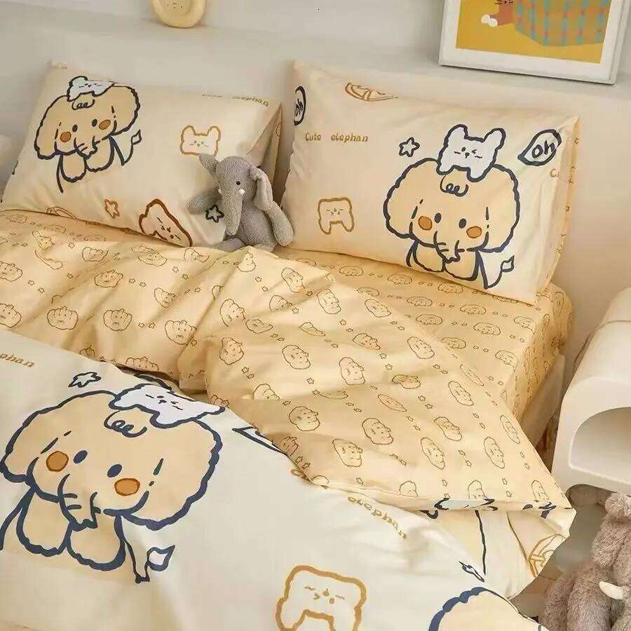 Cute Rabbit Bedding Set Ins Single Queen Size Duvet Cover No Filler Flat Sheet Pillowcase Kids Adult Home Hotel Bed Linens XJ260206
