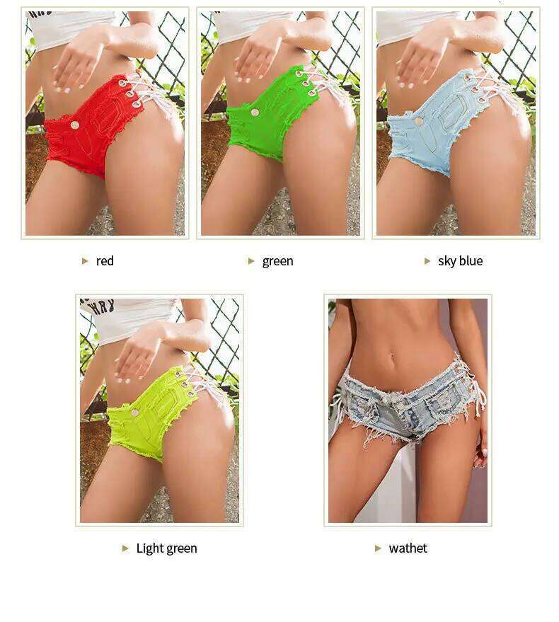 New Women's Low-rise Sexy Strap Lace-up Jean Denim Y2k Booty Shorts Hot Pants C260206
