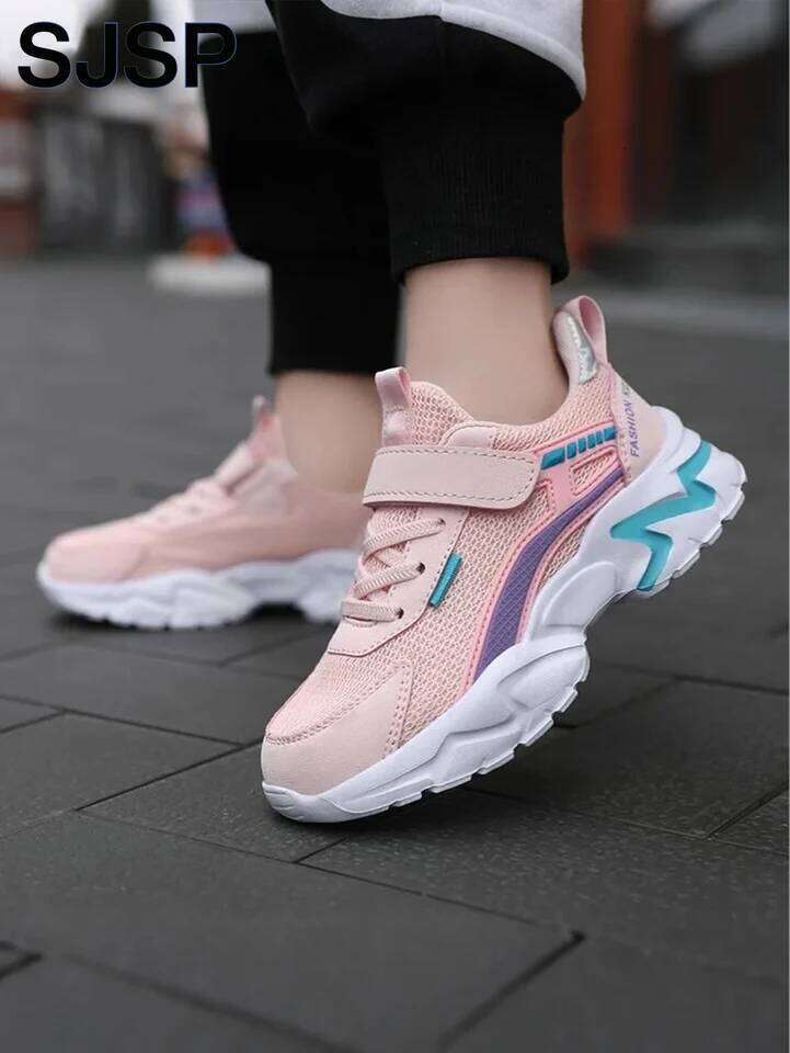 Children's Casual Pink Mesh Breathable Girls, Fashionable Lightweight Running Teenagers Aged 7-15, Student Kids' Sports Shoes for Gi 26Y0206